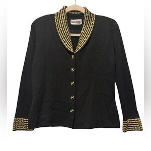Vintage Black Gold Rhinestone Button Cardigan San Remo Laura Knits Size S